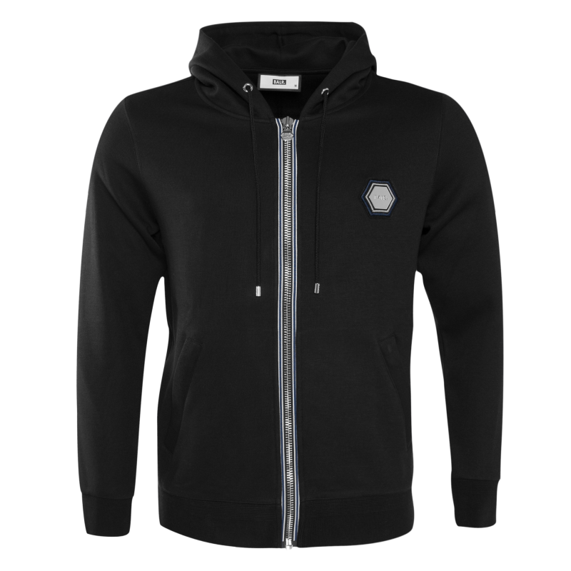 Q-S Metal Hex Zipped Hoodie Black Front Q-S Metal Hex Zipped Hoodie Black Front