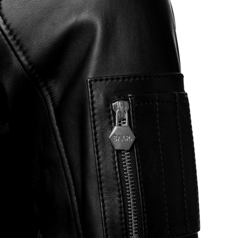 BALR. Hooded Leather Bomber Jacket Detail 2 BALR. Hooded Leather Bomber Jacket Detail 2