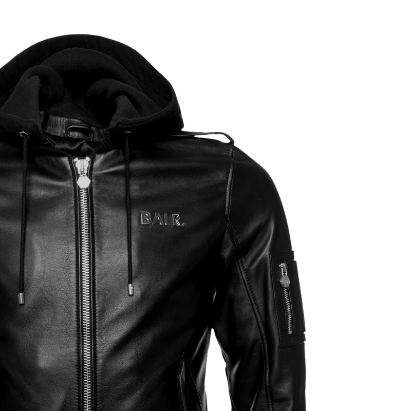 BALR. Hooded Leather Bomber Jacket Detail 1 BALR. Hooded Leather Bomber Jacket Detail 1