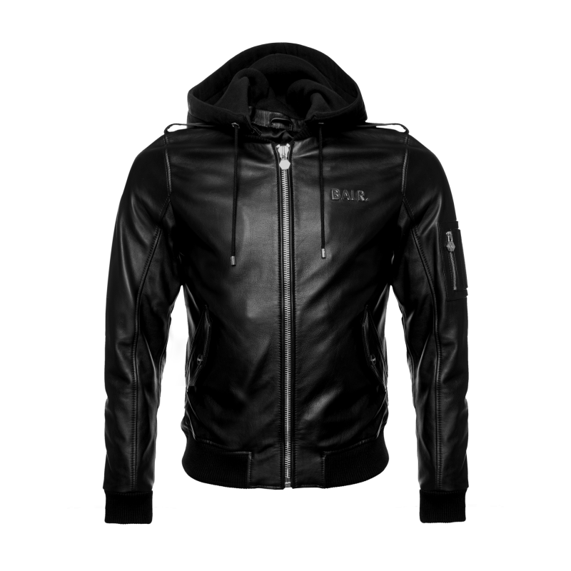 BALR. Hooded Leather Bomber Jacket Front BALR. Hooded Leather Bomber Jacket Front