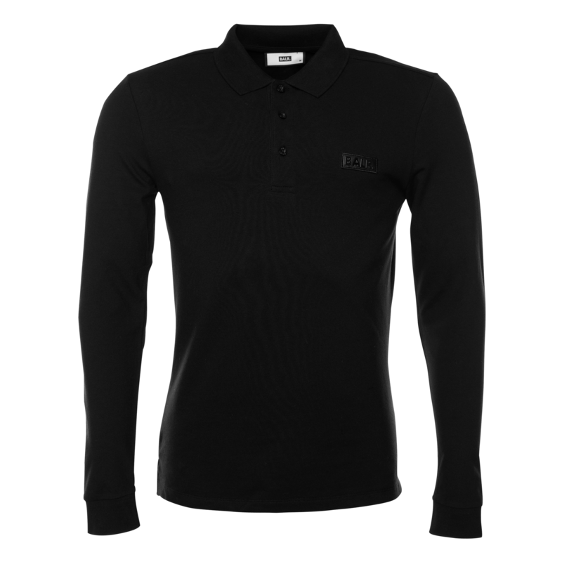 Gun Metal Badge Longsleeve Polo Black Front Gun Metal Badge Longsleeve Polo Black Front
